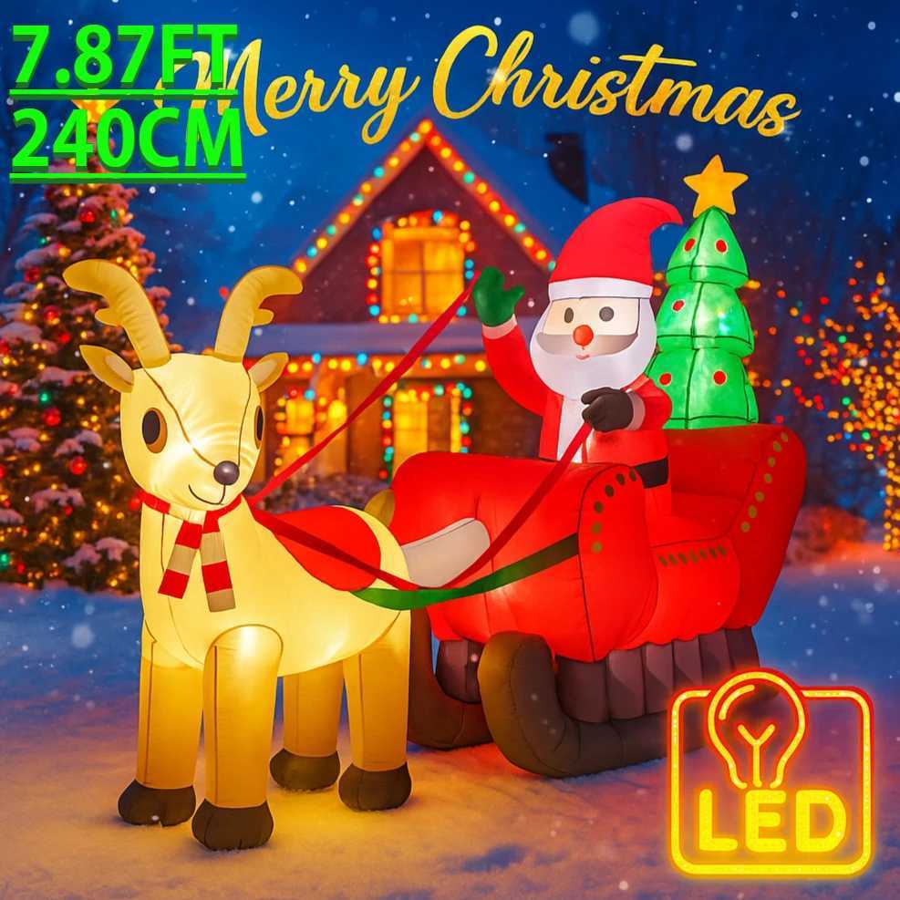 Christmas 787FT Holiday DIY Party Decoration Giant Christmas Inflatable Santa Sleigh Toy Reindeer LED Lights Yard Supplies Home Ornaments Y251111