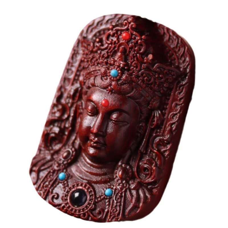 UMQ Small Leaf Rosewood Mother Necklace Bracelet Red Sandalwood Double-Sided Carved Inlaid Guanyin Heart Sutra Men'S And Women'S