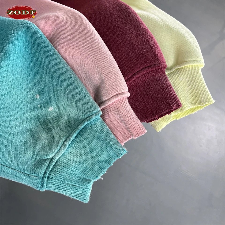 ZODF Trendy Men Washed 360gsm Fleece Hoodies Unisex Oversized Warm Paint Distressed Hooded Pullovers Winter Coat HY0947 251110