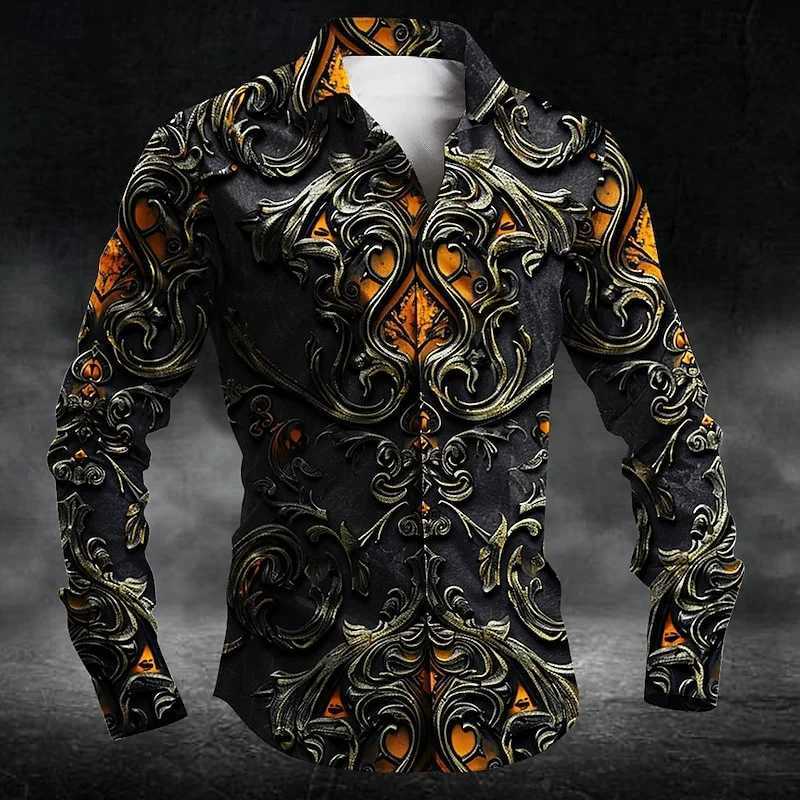 2024 Fashion Mens Collar Button Long Sleeve Shirt New 3D Printed Gradient Pattern Mens Shirt Casual Design Clothing Top K251110