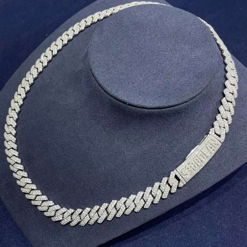 VVS Moissanite Chain 925 Sterling Silver Iced Out 15mm Cuban Necklace Custom Lock Moissanite Cuban Chain