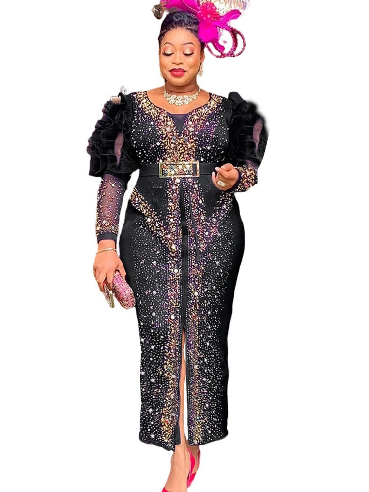 Party Evening Dress Womens Puff Sleeves Maxi African Dashiki Diamond y Birthday Ball Kaftan 250411