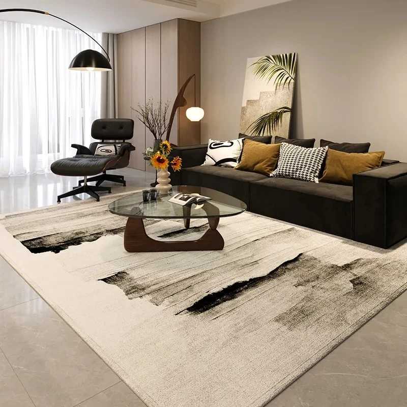 Scandinavian Black White Geometric Rug Non-Slip High Density Carpet for Modern Living Room Bedroom Office Home Decoration Mats Y251110