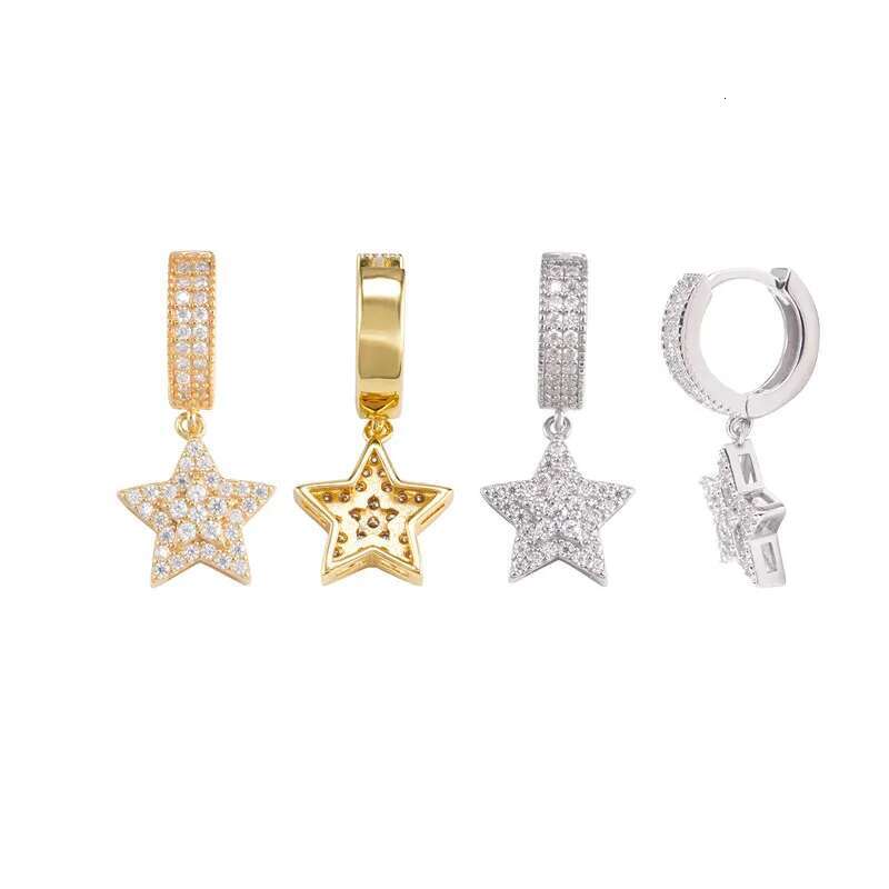 Full Moissanite Diamond Womens Star Hip-hop Earrings Loop 925 Sterling Silver Fine Jewelry Earring for Women Men Wholesale