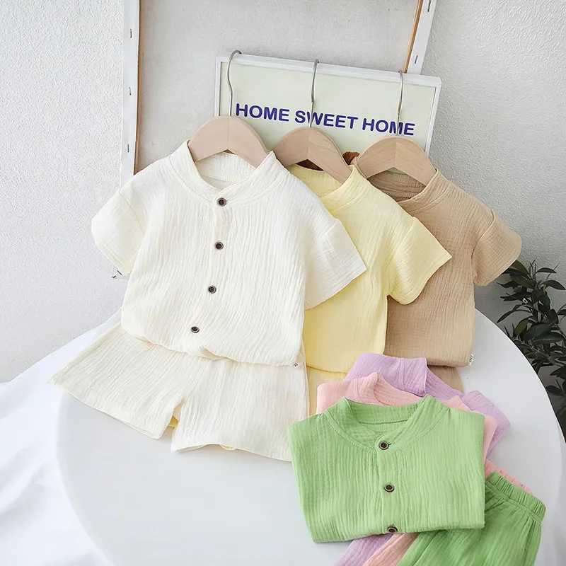 Baby and toddler 2-piece cotton high-dimensional pajama set with short sleeved round neck soft and breathable boy and girl 0-5Y beach wearXJ250410