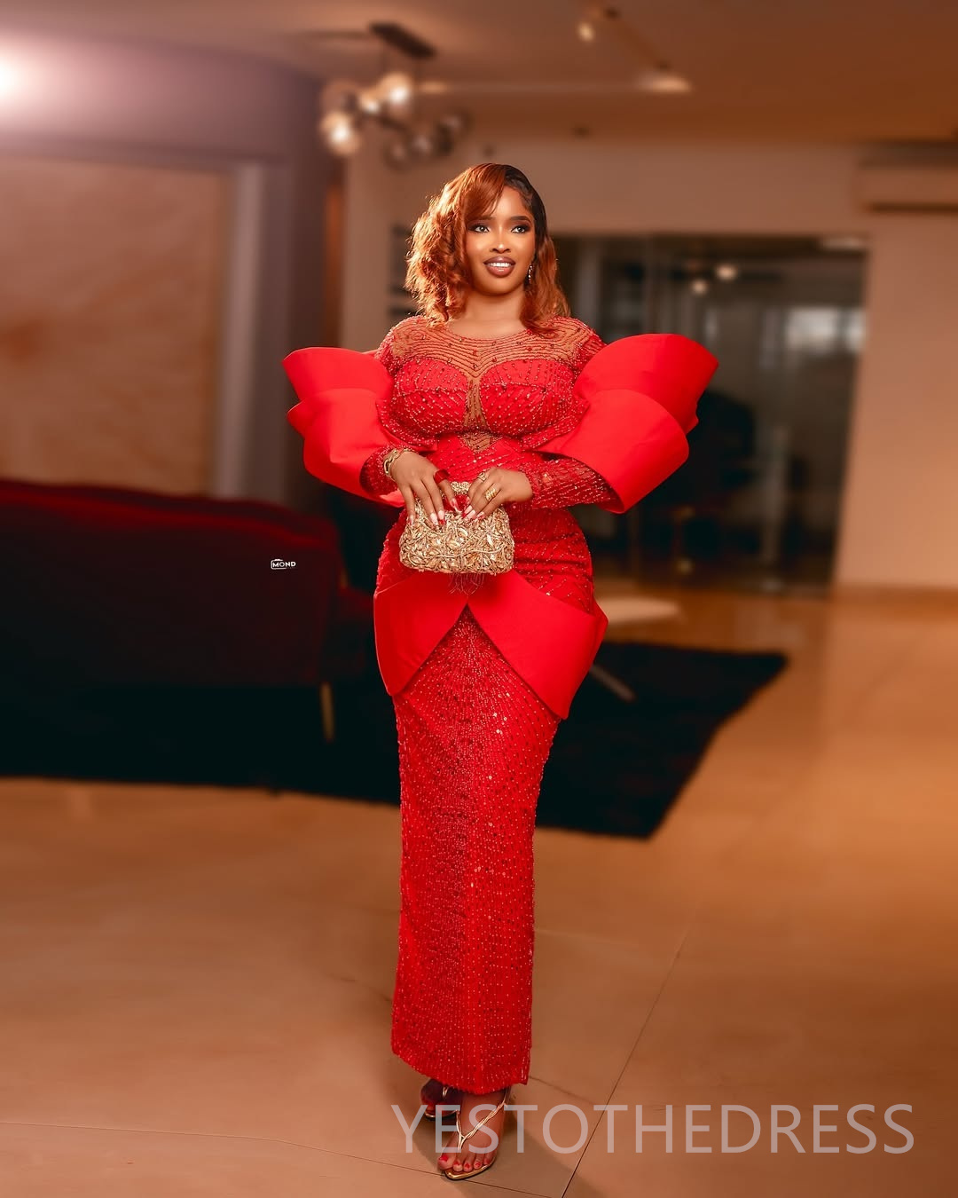 2026 Plus Size Red Mermaid Prom Dress Evening Dresses Formal Gowns For Special Occasions Illusion Sheer Neck Beaded Lace Crystals Pearls Birthday Dres