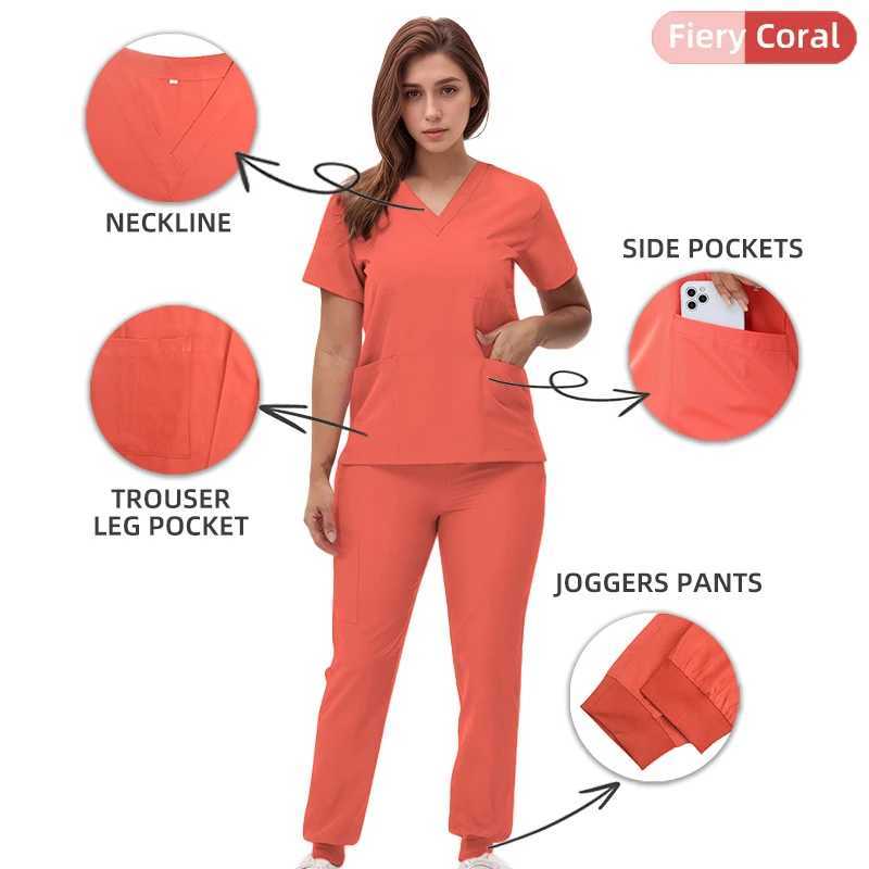 2025 New Nurse Uniform V-neck Top Running Pants Matte Set Surgical Work Clothes Dental Care Set Hospital Doctor Set S21 X2504101