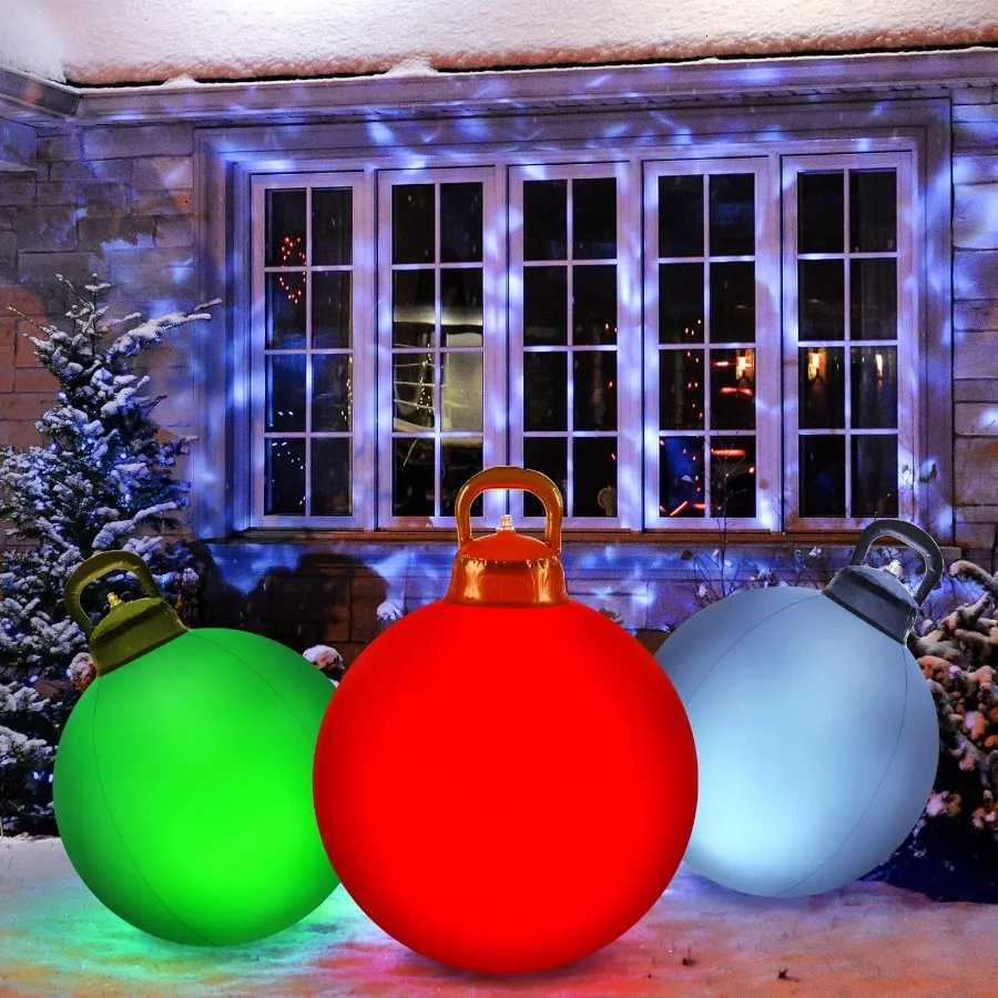 Christmas 3 Pcs Outdoor Light Up Christmas Ball Decorations Large Christmas Inflatable PVC Decorated Balls with Light 24 Inch18 Inc Y251111