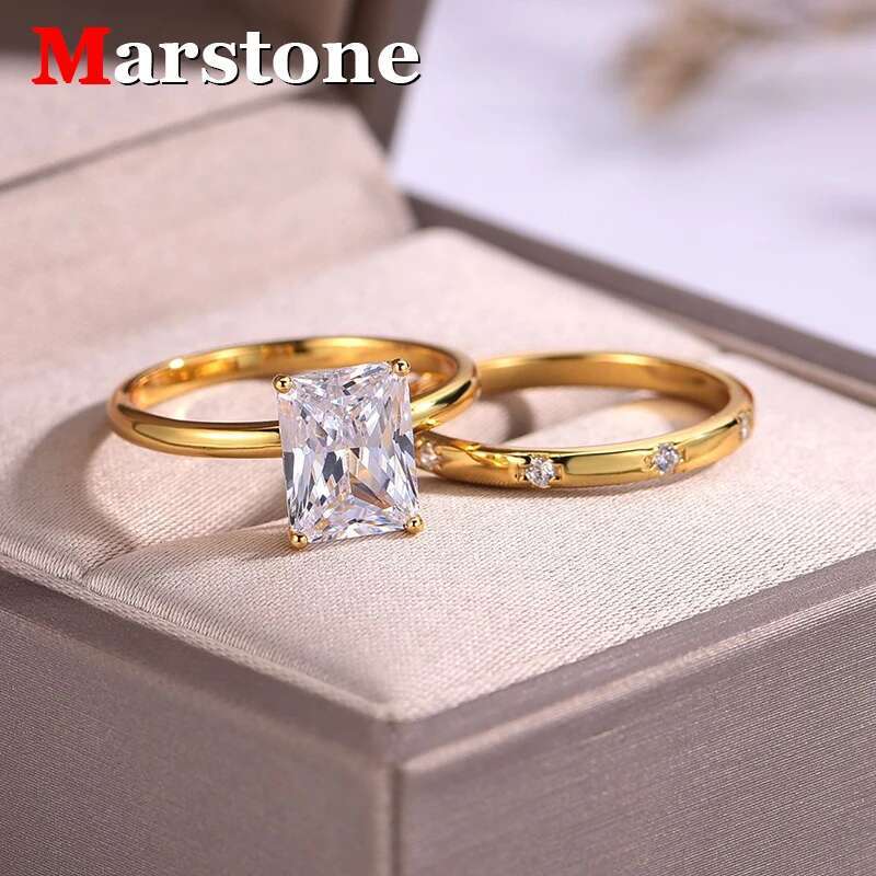 3.5CT Radiant Emerald Moissanite Diamond Womens Set Ring 925 Sliver Sterling 18k Yellow Gold Rings Top Quialty for Women