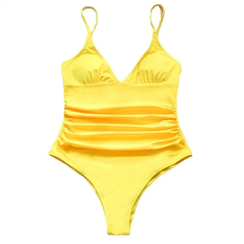 Cross-Border Bikini Sexy Deep VSolid Color One Piece Swimsuit Womens Sweet Solid Color One Piece Swimsuit 250410