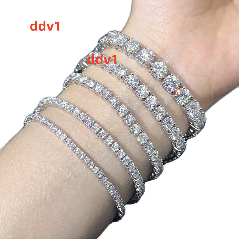 Ready Stock 4mm 6/65/7/75/8/85 Inches VVS Moissanite 925 silver Diamond Iced Hip Hop Bracelet Rhodium Plated Tennis Bracelet