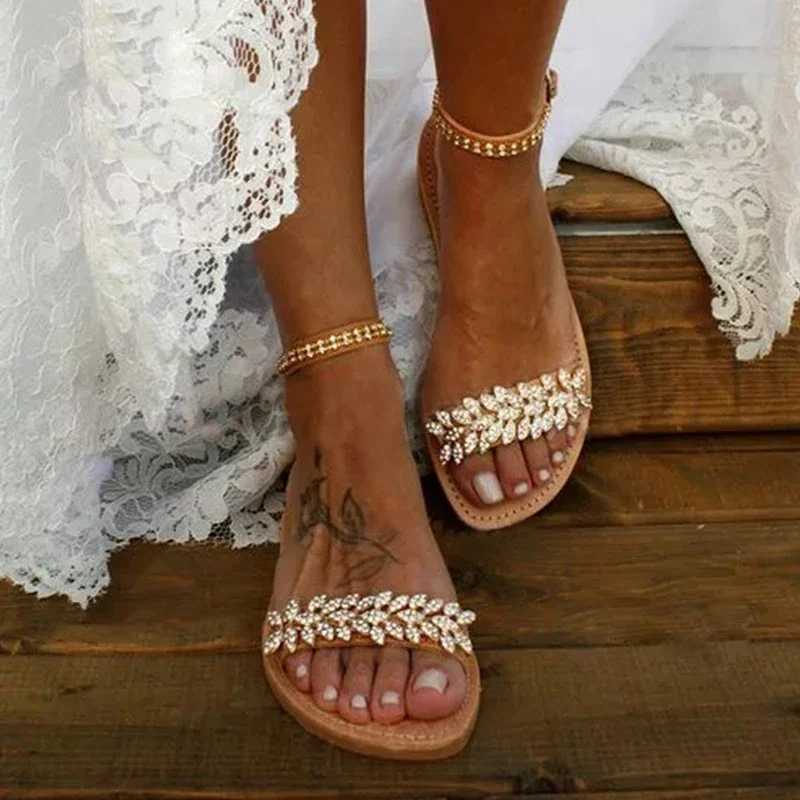 Summer flat shoes womens bohemian style casual shoes 2022 beach wedding sandals Plus size Rhine open toeXJ250410