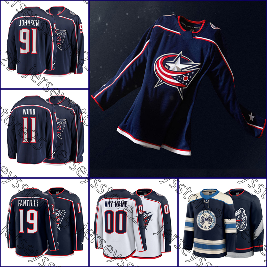 Adam Fantilli hockey jersey Zach Werenski Charlie Coyle Miles Wood Kent Johnson Cole Sillinger Boone Jenner Damon Severson Erik Gudbranson Blue Jackets jerseys