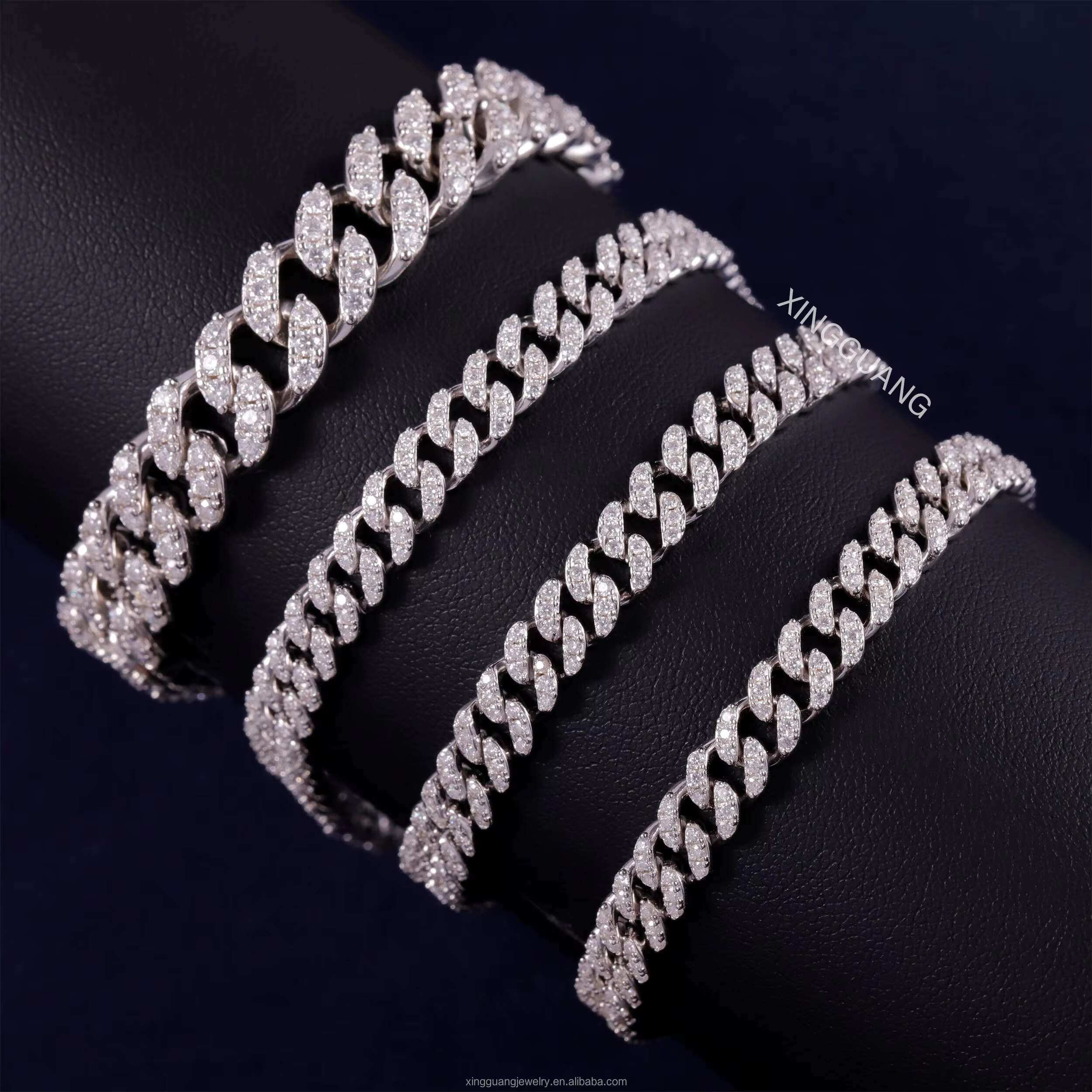 High Quality Hot 925 Sterling Silver 6mm Wide Single Row with VVS Moissanite Diamond Cuban Link Chain Bracelet Men Women Jewelry