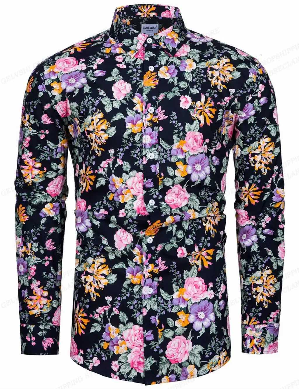 New Long Sleeve Hawaiian Shirt Floral Shirt Men Fashion Shirts Beach Blouse Flower Blouses Men Clothing Turn Over Collar Camisas K251110