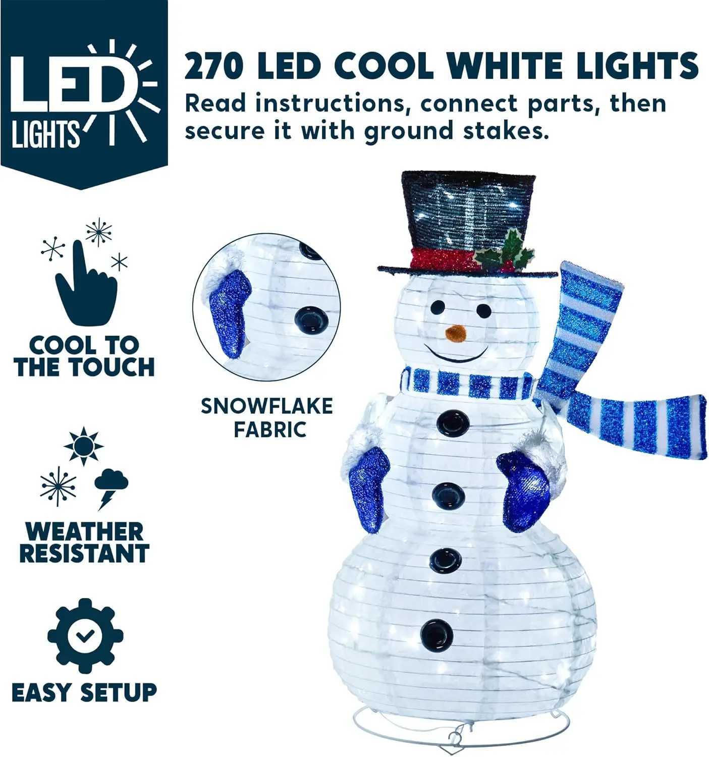 Christmas JOYFY 3 Pcs 3D Christmas Collapsible Snowman Yard Light 270 Pre-Lit LED Cool White Light for Indoor Outdoor Garden Holiday Dcor Y251111