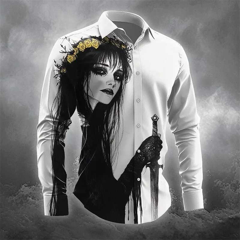 Halloween Horror Dark Mens Button Lapel Shirt Long Sleeve Party Evening Autumn and Winter Shirt 3D Printing Thin Section S-5XL K251110