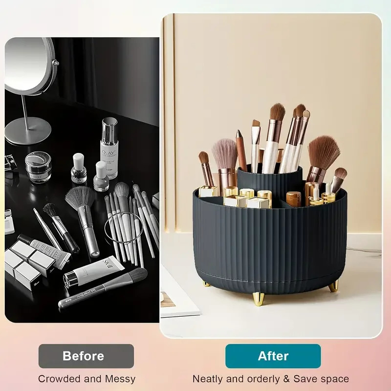 360 Rotating 5 Slot Makeup Brushes Holder Organizer Multi-Functional Desk Storage Cosmetics Storage for Vanity Desktop Bathroom 251111
