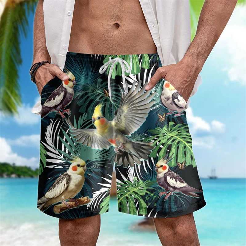 Casual tropical bird graphic Hawaiian shorts fashionable summer mens 3D printed beach shorts loose and breathable swim trunksW250410
