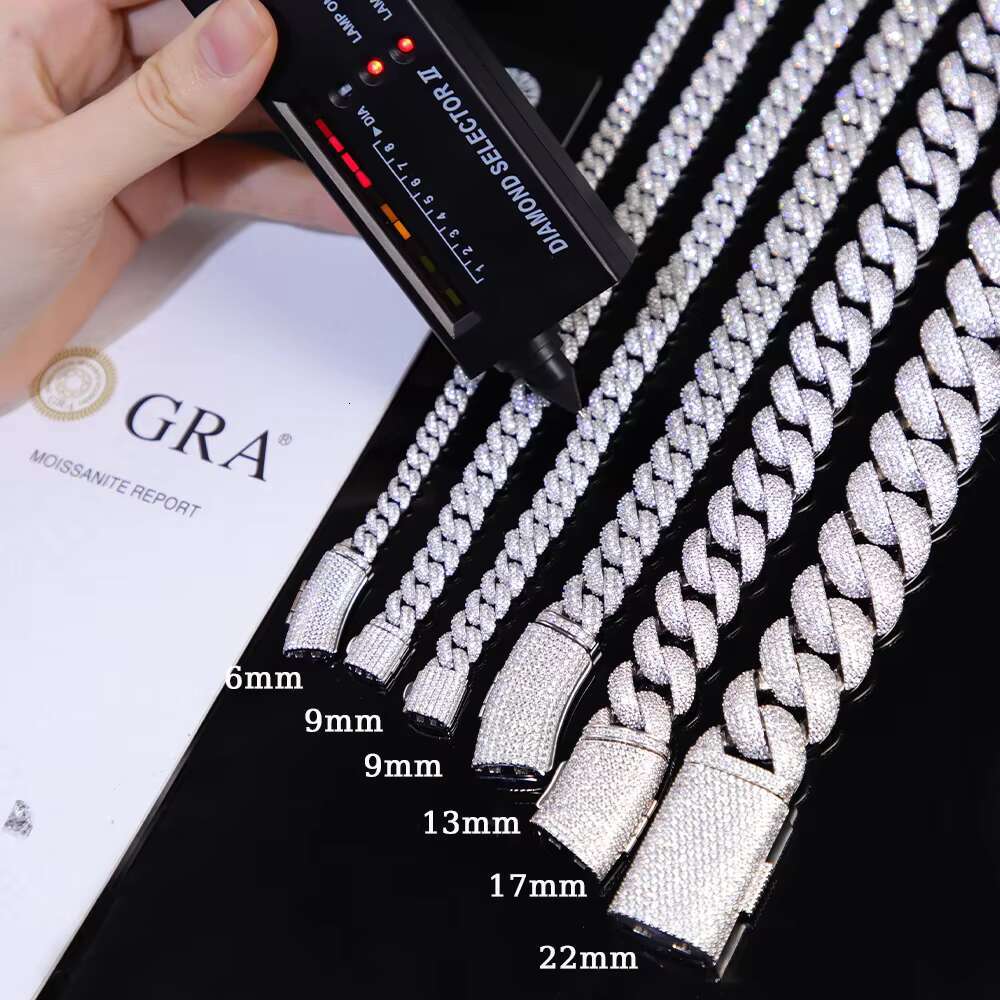 High Quality VVS Moissanite Full Iced Out Chains 6mm~22mm Gold Plated Cuban Link Chain 925 Silver Chains Men Bracelet Necklace