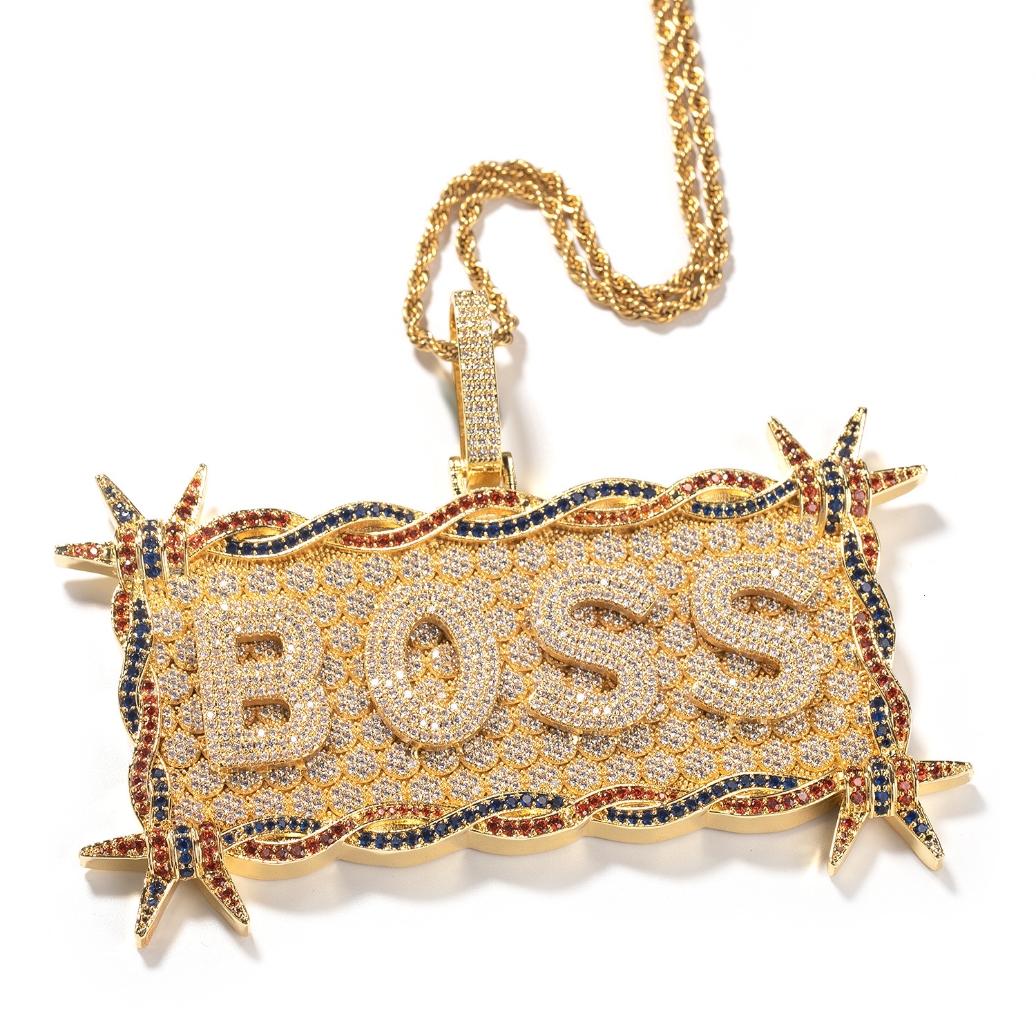 Thorn Large Rectangular Military Badge Custom Letter Pendant Necklace 14k Gold Copper Prong Iced Out Cubic Zircon Personalized Name Dog Tag Jewelry Ac