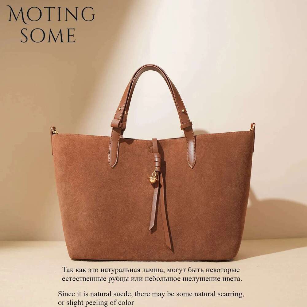 Motingsome Suede Leather Bag For Women Handbag And Casual Tote Big Capacity Shoulder Brown Purses 2024 New