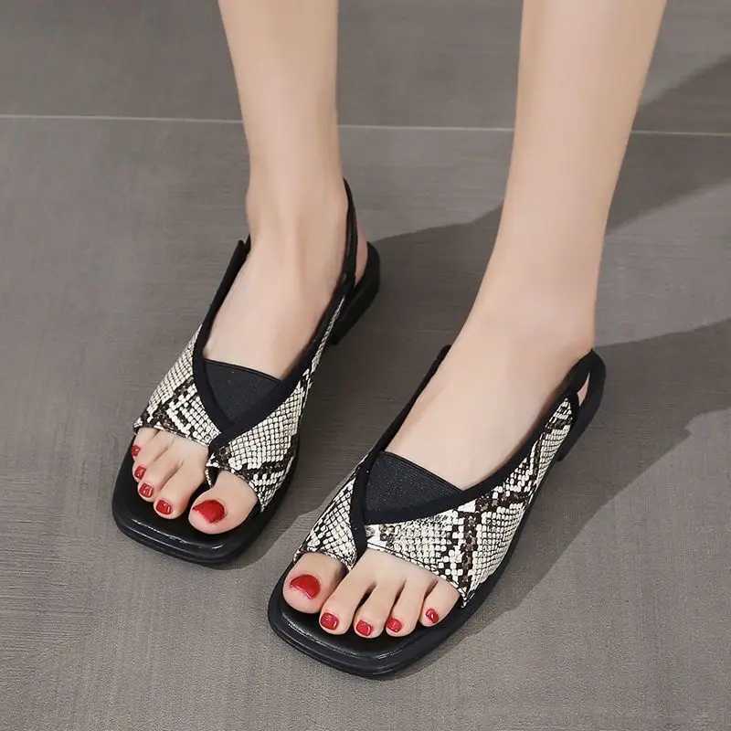 High quality summer flip sandals womens mixed color leopard print square toe low heel open toe casual sandalsXJ250410