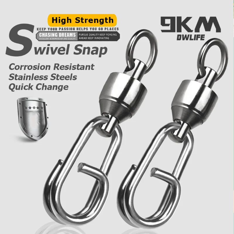 9KM Fishing Swivels Snap Clips Ball Bearing Swivel Saltwater 25100Pcs Heavy Duty Stainless Steels Fishing ConnectorsExclusive 251103