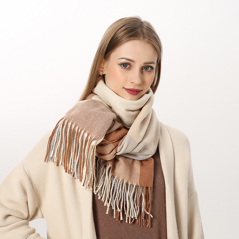 K361 New thick scarf Korean sweet warm imitation cashmere scarf plaid shawl neck scarf female factory wholesale