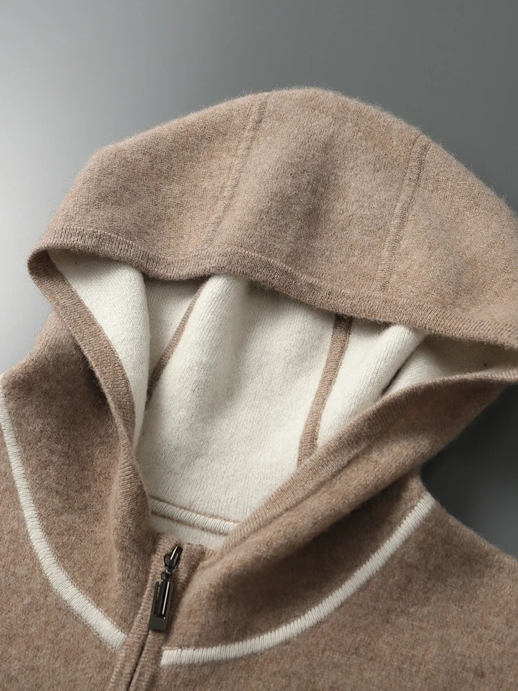 Thick Air Layer Mens Hooded Cashmere Sweater Cardigan Autumn Winter Casual Zippers Long Sleeve Tops Warm 100 Knitwear 251030