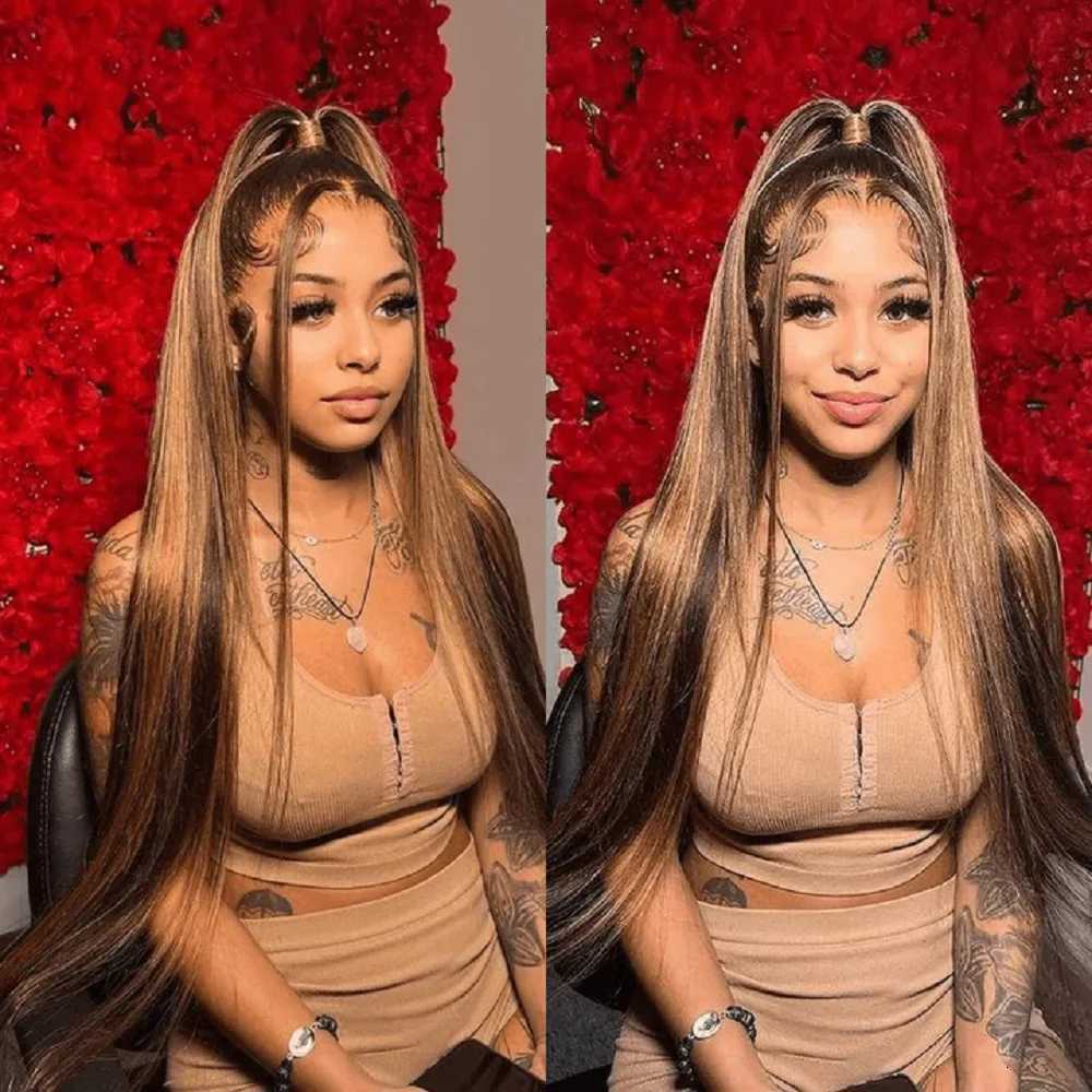 Hd 13x4 13x6 Highlight Straight Lace Front Human Hair Wig 360 Full Lace Wig PrePlucked Brazilian Blonde 4/27 Colored Frontal WigT251111