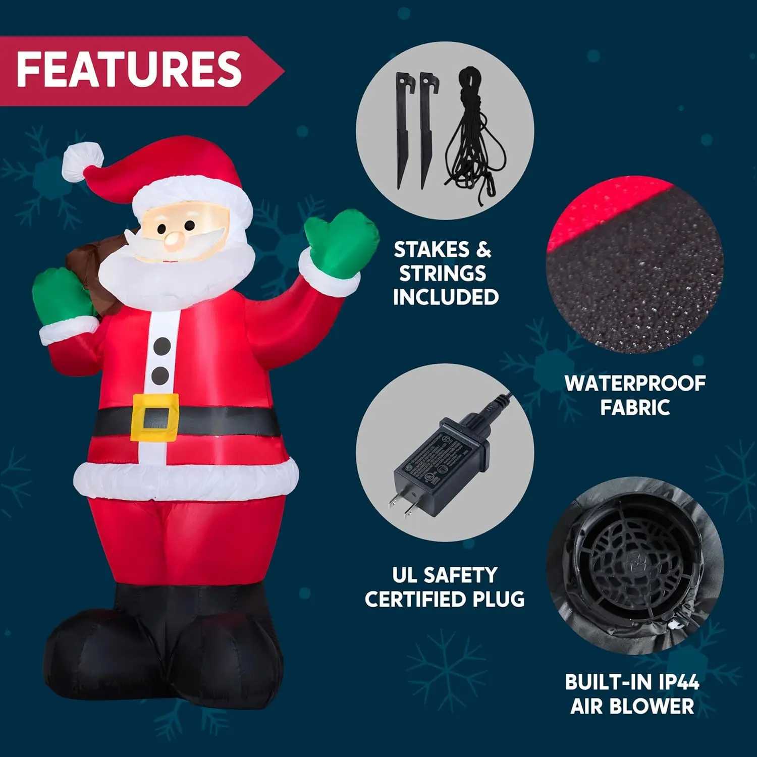 Christmas JOYFY 6 FT Christmas Inflatable Santa with Gift Bag Blow Up Xmas Decorations for Christmas Yard Garden Lawn Winter Decorations Y251111