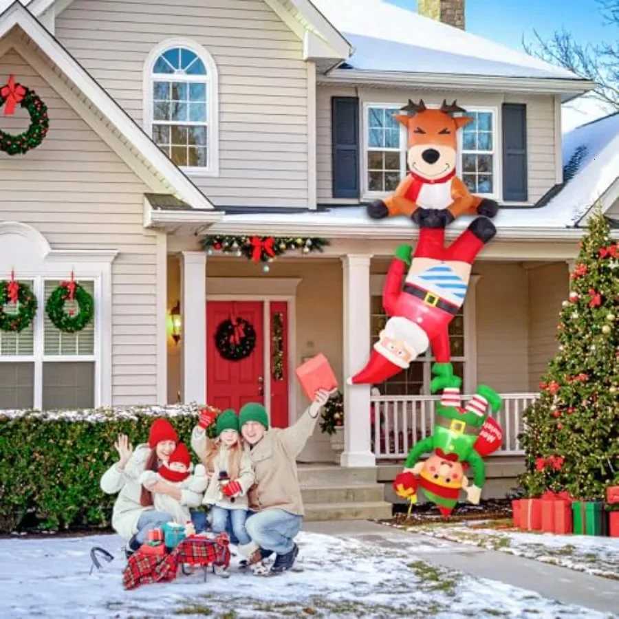 Christmas 8 FT Inflatable Christmas Decorations Outdoor Funny Christmas Inflatables Reindeer Pulling Climbing Santa and Falling Elf Chris Y251111