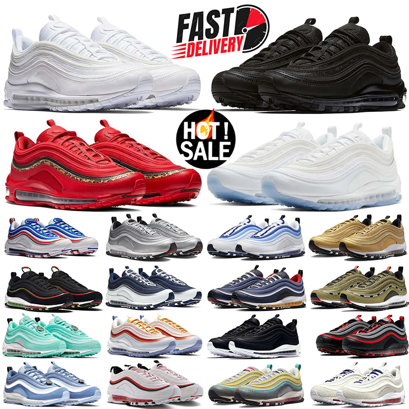97 Designer Shoes Men Women Running Shoes 97s Triple Black White Glacier Blue Red Outdoor Sneakers Casual Shoes