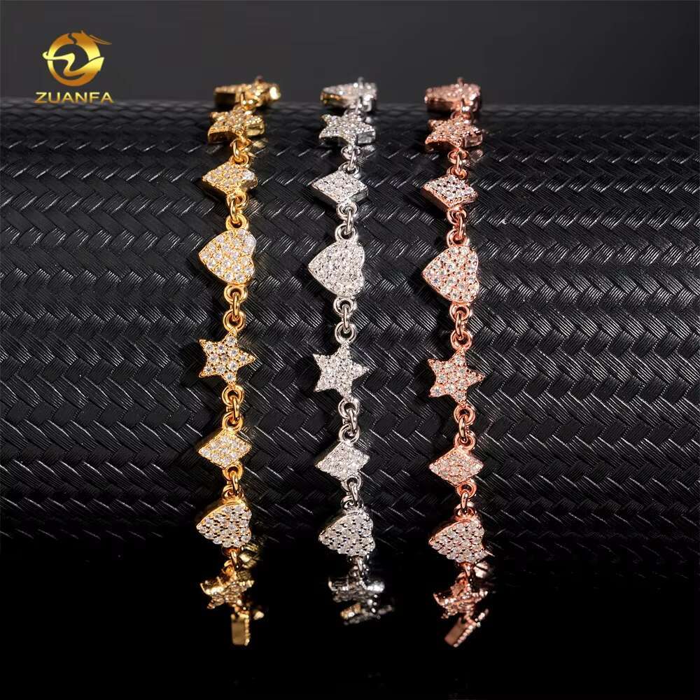 Pass Diamond Tester Heart Star Chain Bracelet Iced Out 925 Silver Gold Plated Necklaces for Women