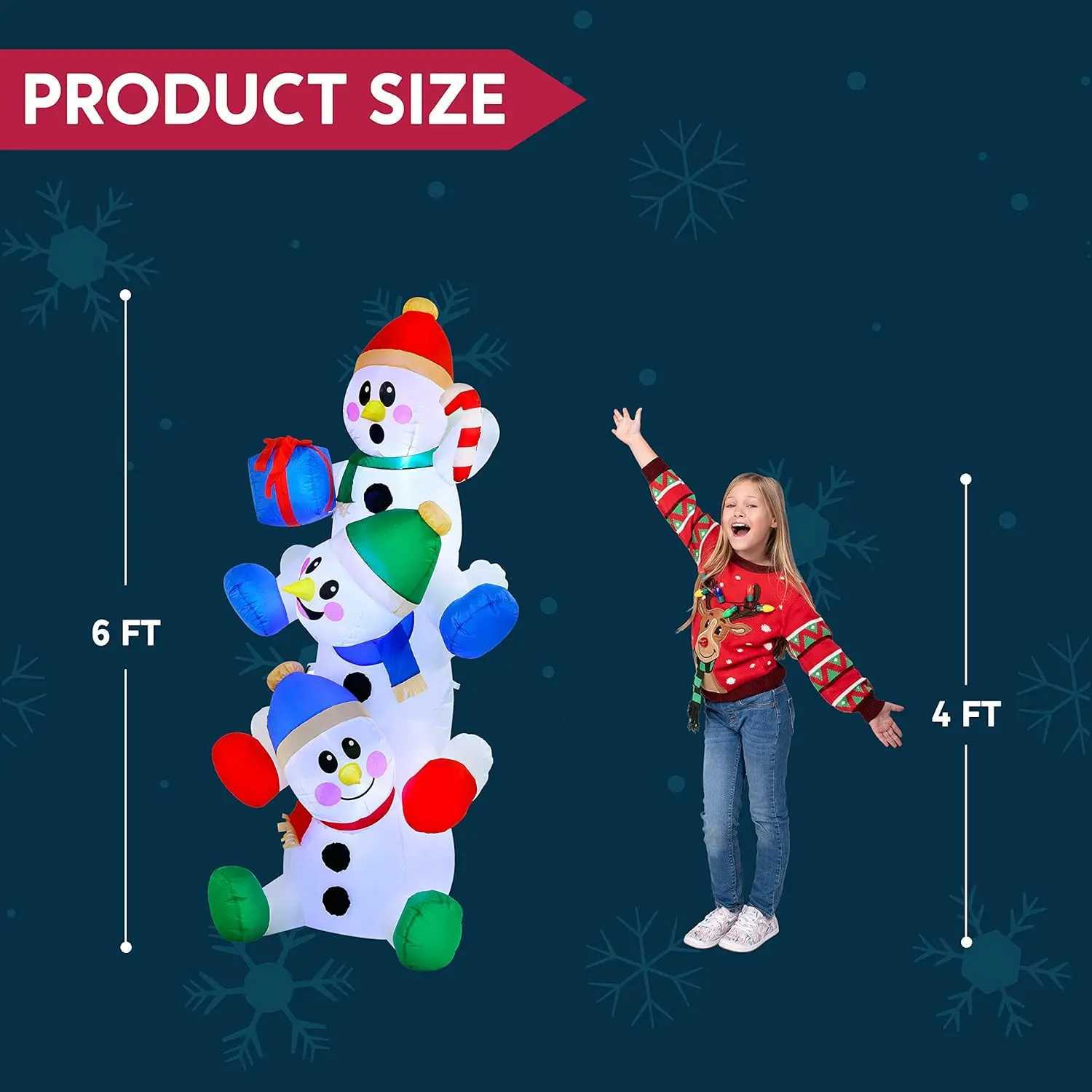 Christmas JOYFY 6 FT Christmas Inflatable Decoration Stacked Snowman with Build-in LEDs Inflatables for Xmas Party Home Christmas Dcor Y251111