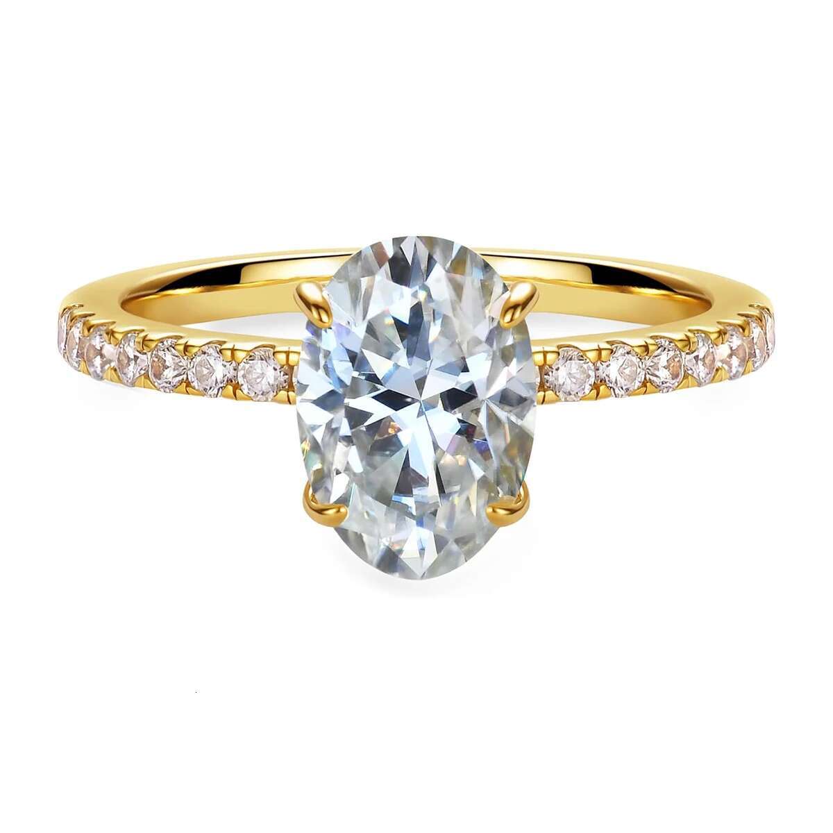 Shiny Oval Moissanite Ring 2ct Laboratory Diamond 18K Gold Plated S925 Silver Women Wedding Engagement Jewelry GRA Certificate