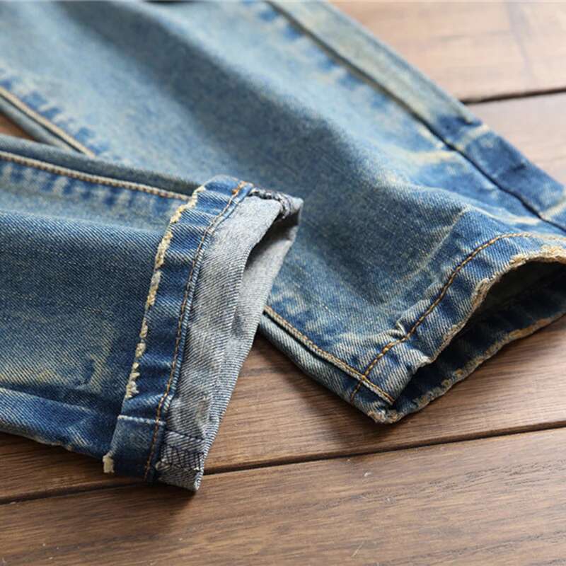 Denim Jeans Retro Straight Plus Size Brand Casual Design New Men's Trendy Pants Hole Destroy Beggars Trousers Male