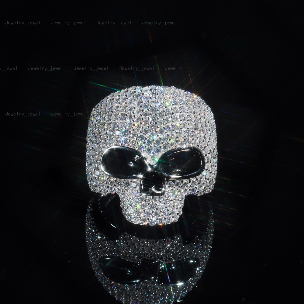 Personalized Luxury Iced Out Skelton Silver and VVS1 Moissanite Ready to Ship Customized HipHop Rings Print Inner Mark