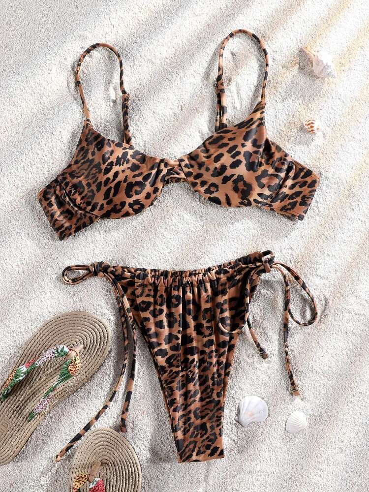 Leopard Bikinis Set Push up Swimsuit Women's Swimwear 2025 Low Waist Women Bathing Suit Sexy Folds Summer High Cut Bikini