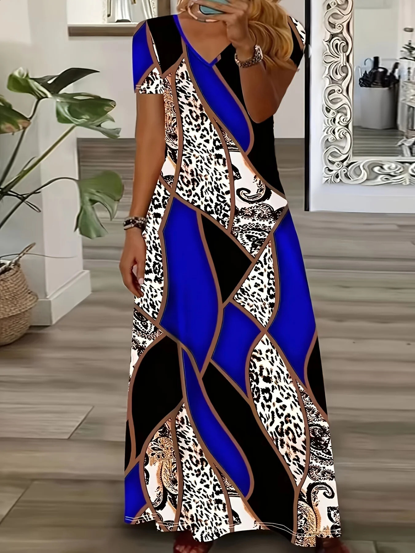Summer er Patchwork Leopard Print Womens Dresses Plus Size Elegant Dresses Long Dresses Female Fashion Womens Cloth 250410