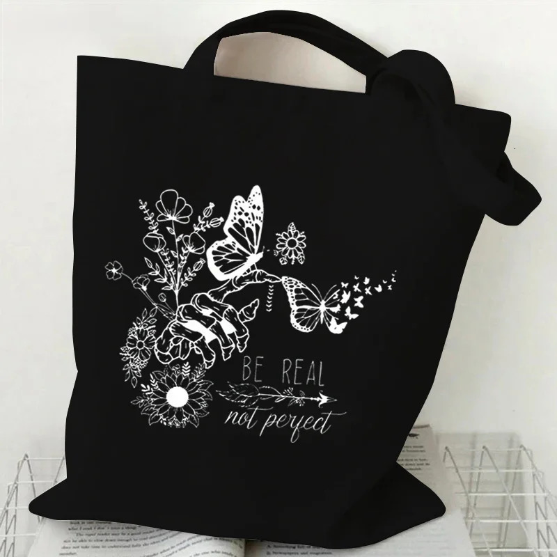 Vintage Wildflower Funny Canvas Tote Bag Women Butterfly Flower Shopping Simplicity Aesthetics Reusable Female Shoulder 251110