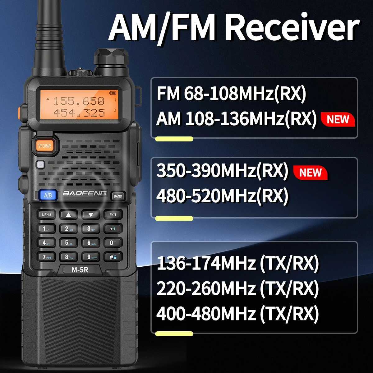 2X BAOFENG M-5R 8W Walkie Talkie 3800mAh Battery Mti Band AM Type-C USB Copy Upgraded UV-5R UV5R Long Range Two Way Ham Ra H251111