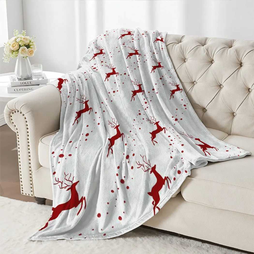 Simple Christmas Deer Printed Blanket for Sofa Bed Travel Camping Living Room Office Conditioning Blanket for All Seasons Gifts C251111