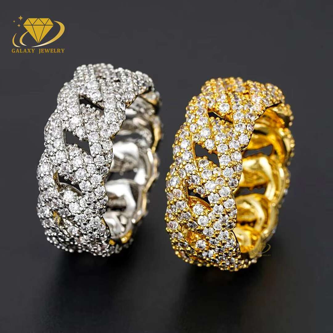 Custom Cuban Link Ring High Quality Iced Out Vvs Moissanite Bling Diamond Fine Jewelry 925 Sterling Silver Mens Ring