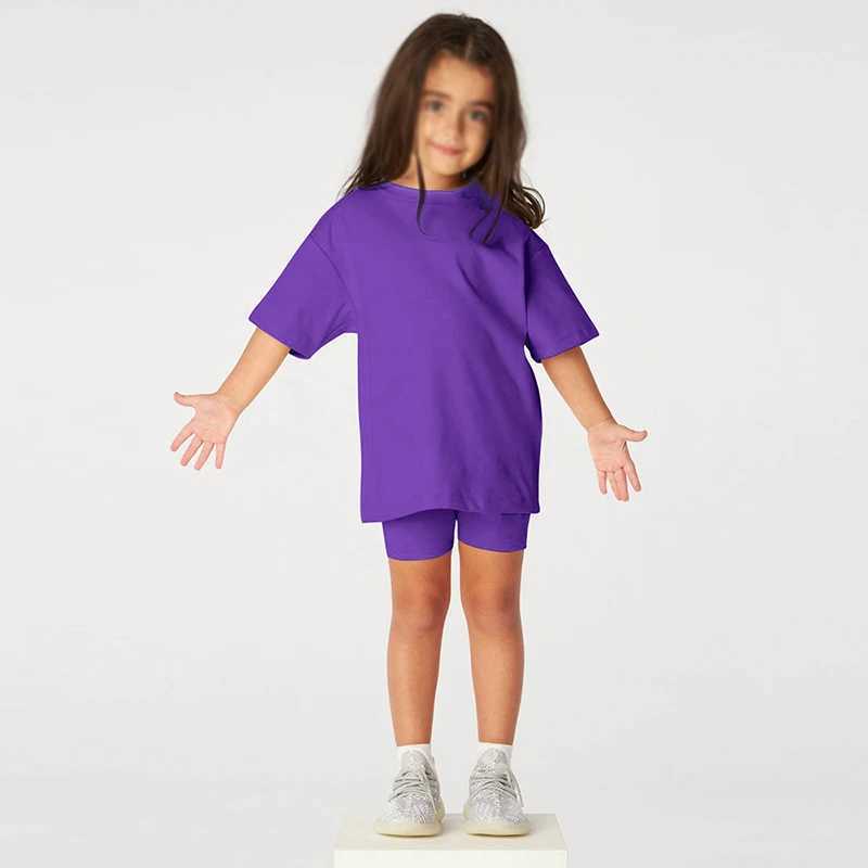 Basic childrens baby girl clothing 2-piece set for summer 2025 track set short sleeved cotton T-shirt+Leggins short sleeved setXJ250410