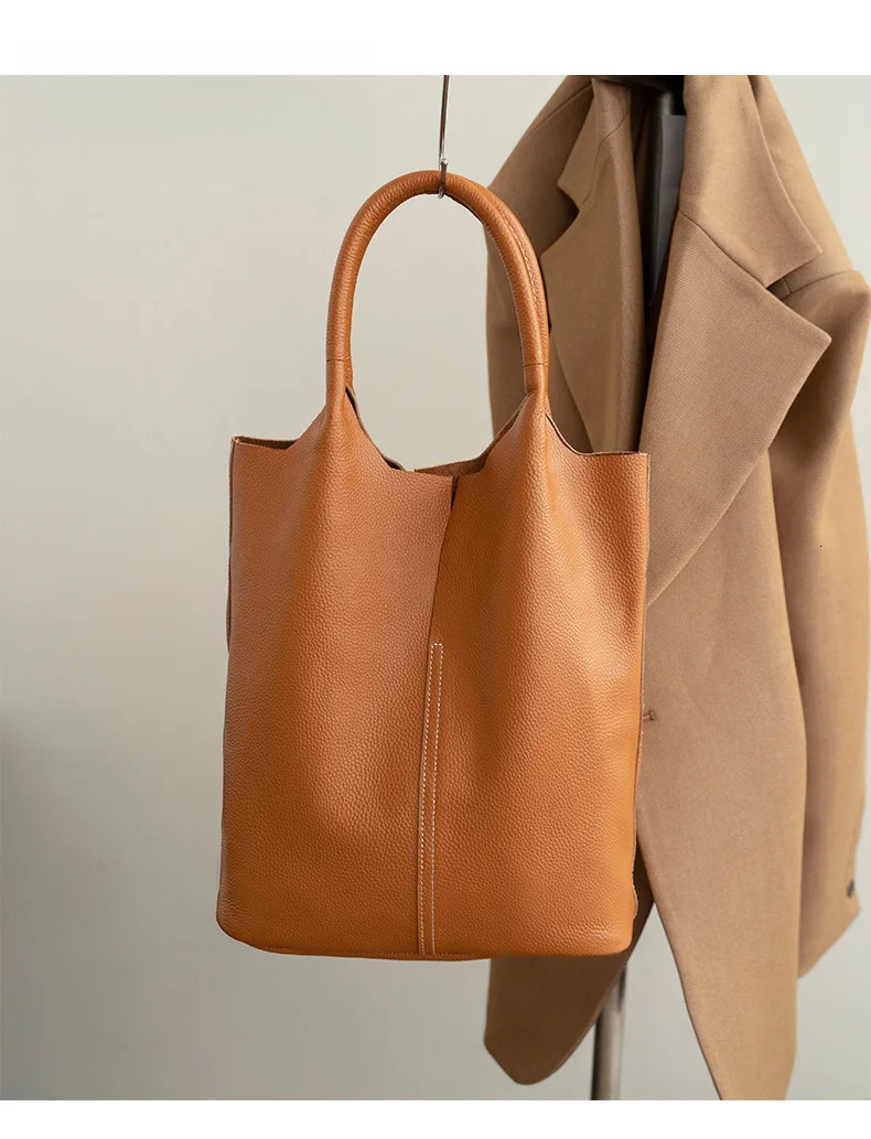 Genuine Leather Commuter Simple Ladies Soft Cowhide Tote Shoulder Handbag Large Capacity Women Bucket Bag New designer bag