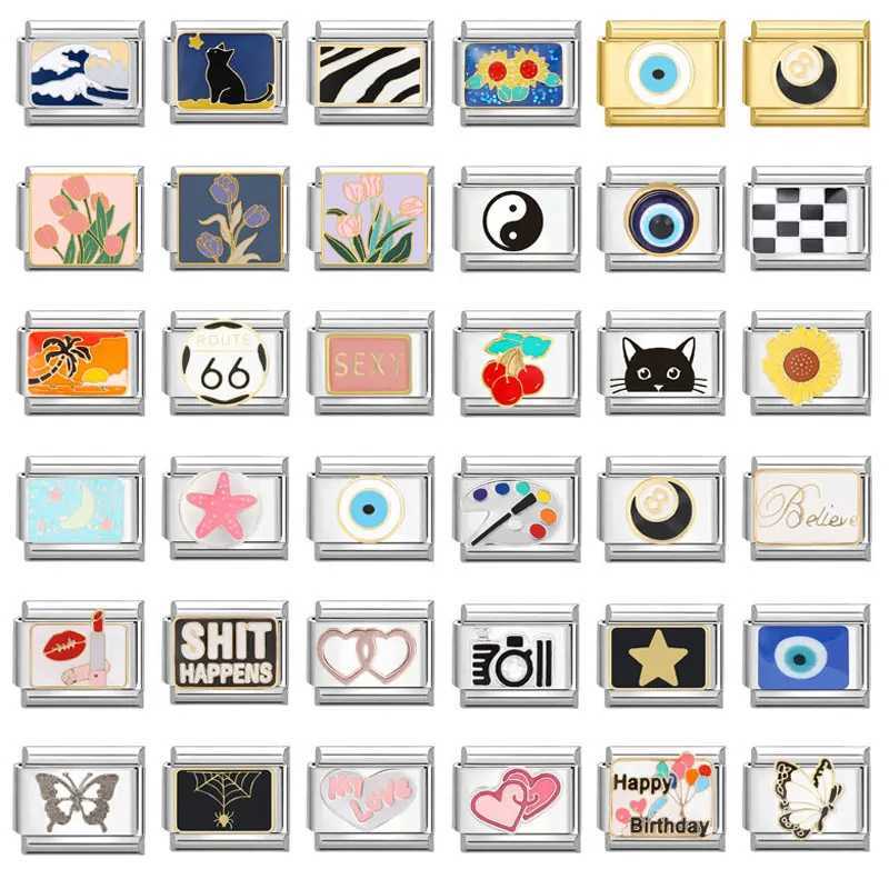 Youvelst Romantic Charm Bracelet Stars Moon Checkerboard Italian Charm Links Fit 9mm Stainless Steel Bracelet Jewelry DIY MakingC250410