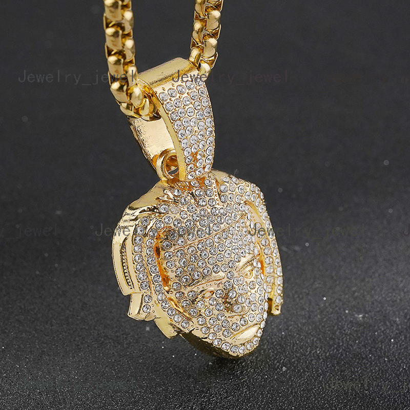 18K Gold Plated Fashion Men Women Hip Hop Necklace Rapper Figure Diamond Iced Out Pendant Necklace