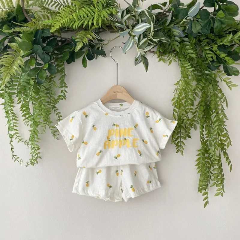 2 pieces of summer baby girl clothing childrens short sleeved set thin cotton fruit printed short sleeved T-shirt set childrens fashionable T-shirt pa